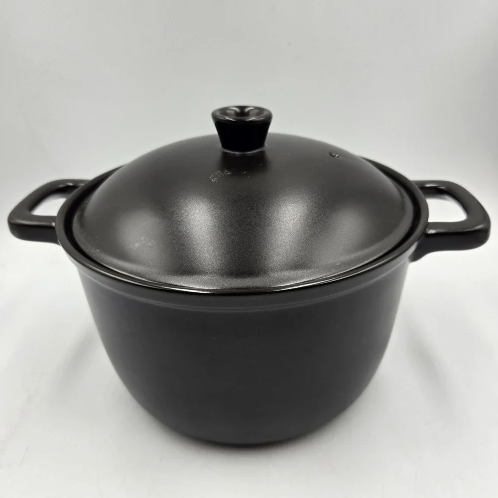 World Market Round Stovetop Small Pot & Lid Black Ceramic Oven & Dishwasher Safe